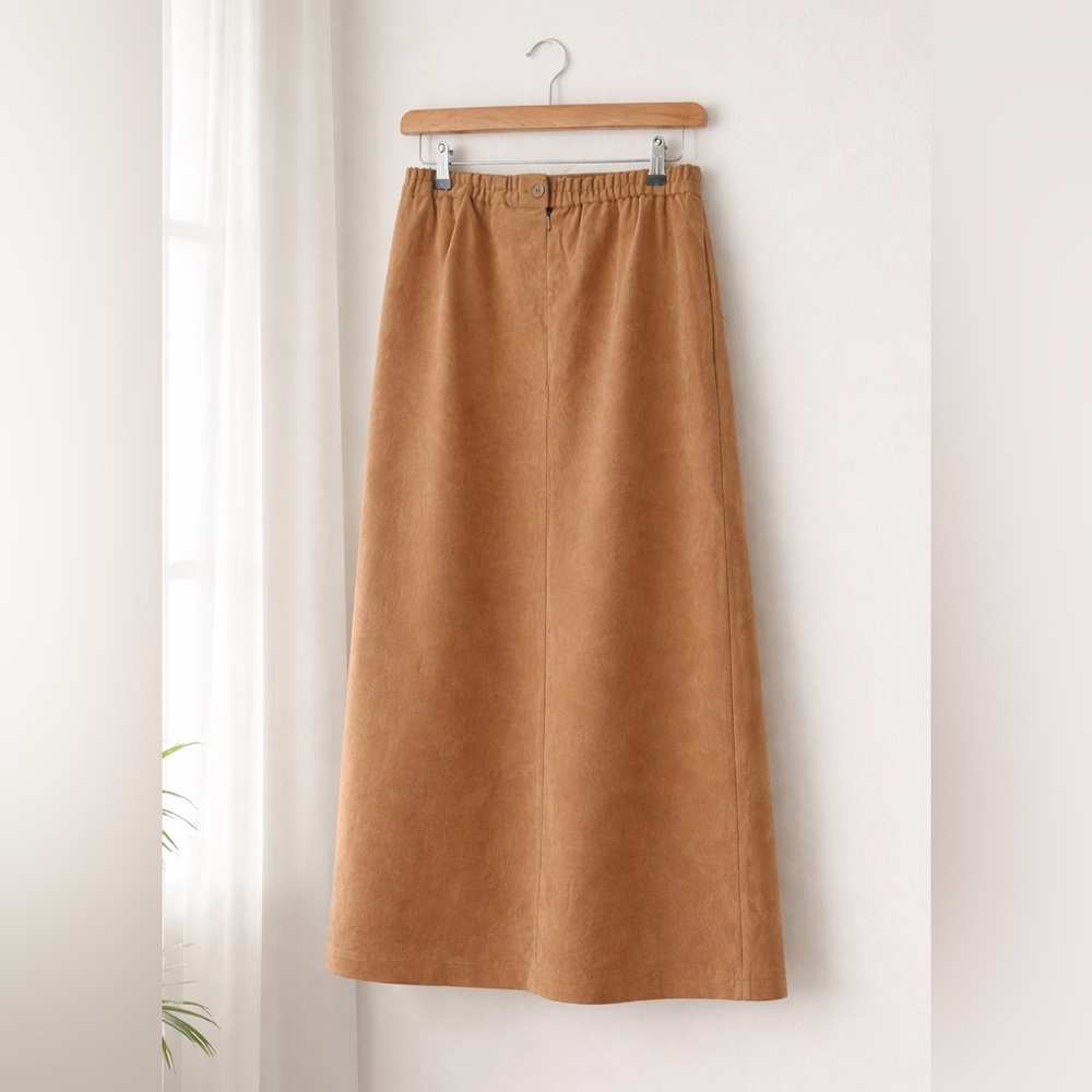 Mulberry Camel Suede Midi Skirt Size 8 Leather Look High Waisted Minimalist